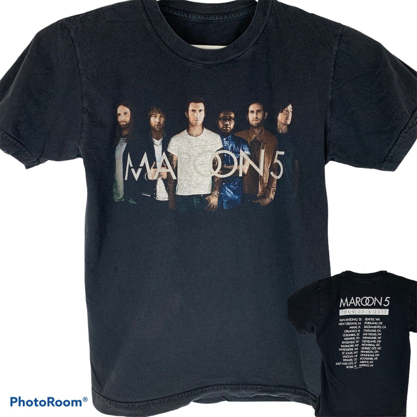 2016-2017 Maroon 5 Tour Camiseta Pop Rock Band Concierto Camiseta gráfica negra Pequeña