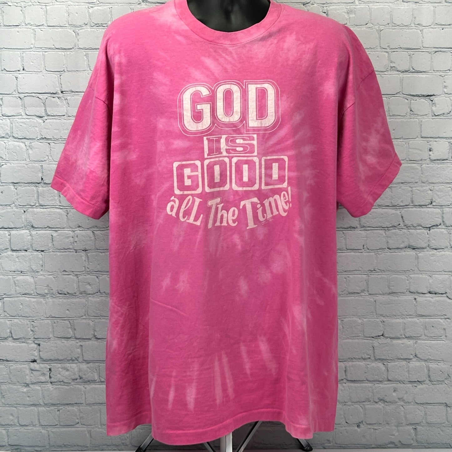 Vintage 90s God Is Good All The Time Sleep T Shirt Pink Religion Christian OSFM