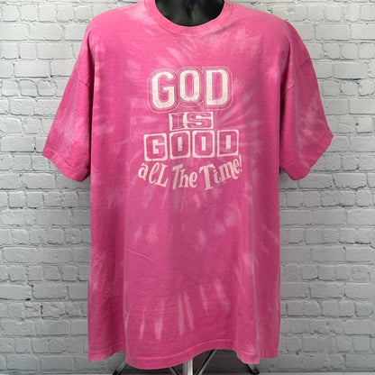 Vintage 90s God Is Good All The Time Sleep T Shirt Pink Religion Christian OSFM
