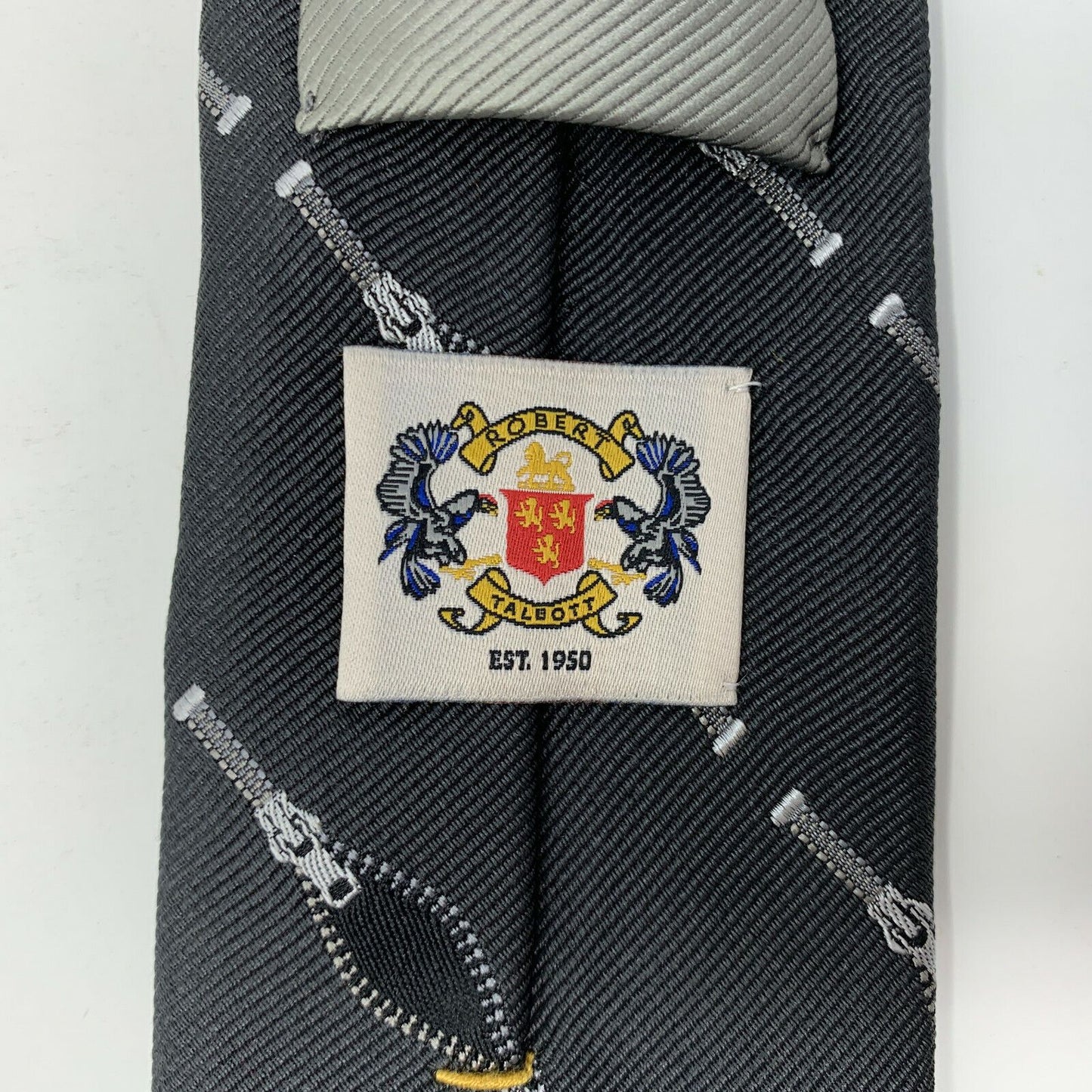 Robert Talbott Novelty Zipper Skinny Necktie Silk Black Charcoal Made in USA