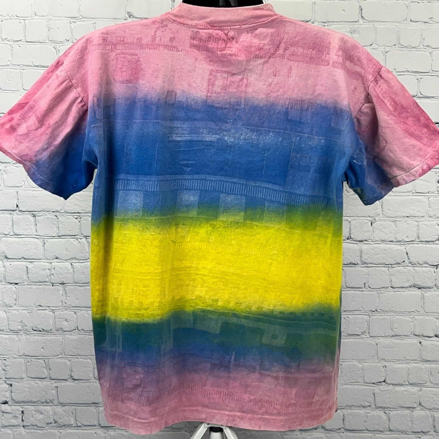 Vintage 90s Protest Knitwear T Shirt Striped Tie Dye Geometric Pink XL X-Large