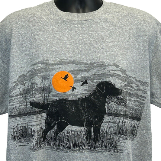 Black Labrador Hunting Dog T Shirt X-Large Vintage 80s Duck Waterfowl Mens Gray