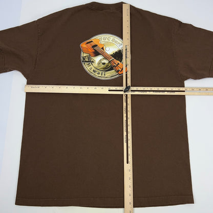 Vintage Y2K T&C Surf Designs Hawaii T Shirt XL Brown Ukulele Town & Country Tee