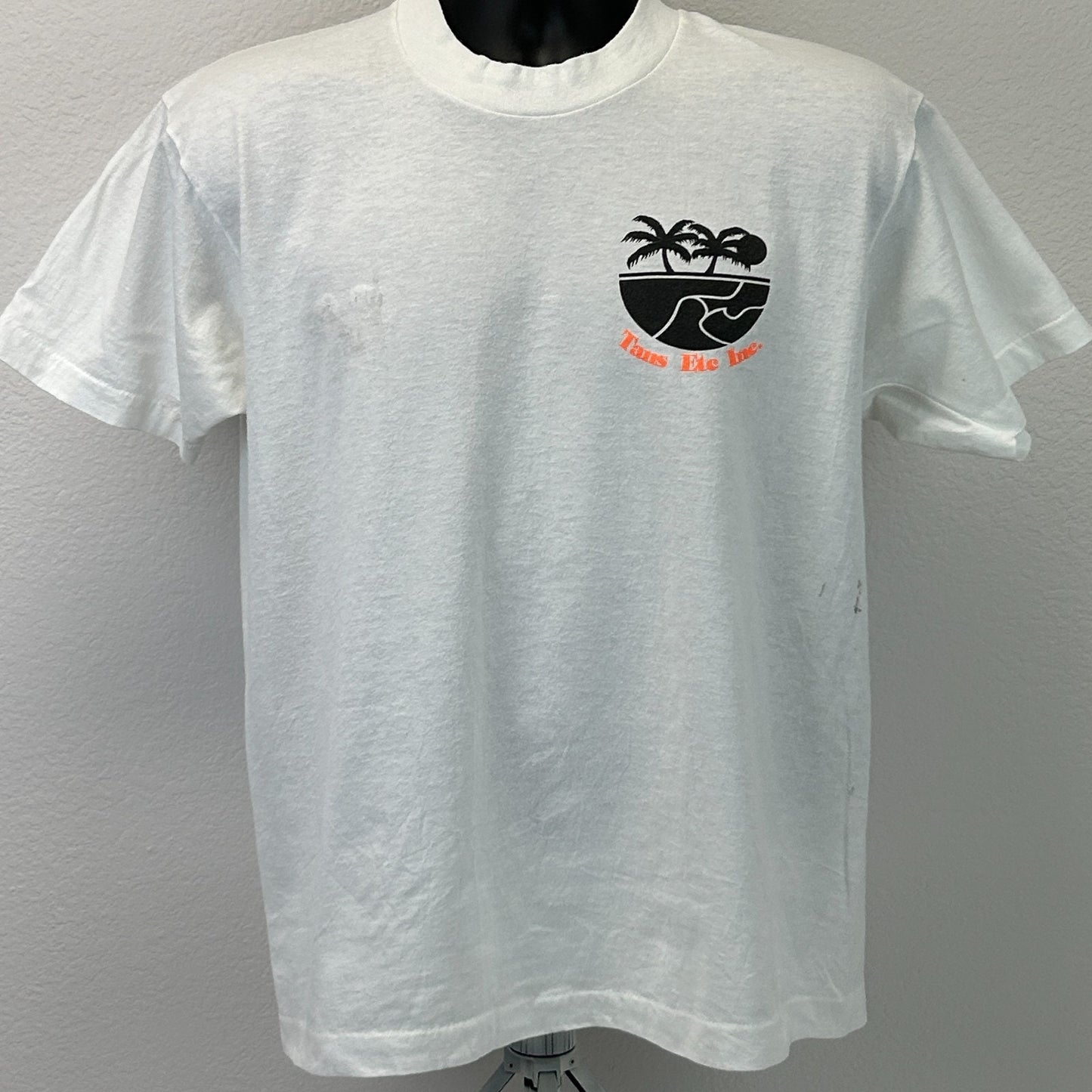 Vintage 90s Tans Etc Inc T Shirt Tanning Made in USA White Graphic Tee L Large