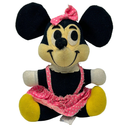 Walt Disney Mickey And Minnie Mouse Plush Stuffed Animal 7" Vintage 70s