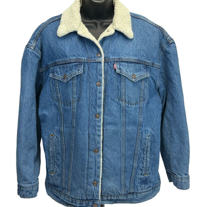 Chaqueta vaquera Levi's para mujer con forro de sherpa, holgada, de mezclilla azul camionero 72867-0003