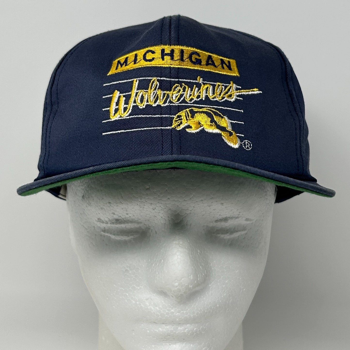 Vintage 90s Michigan Wolverines Cap Baseball Hat Front Row University NCAA Blue - Neon Vintage