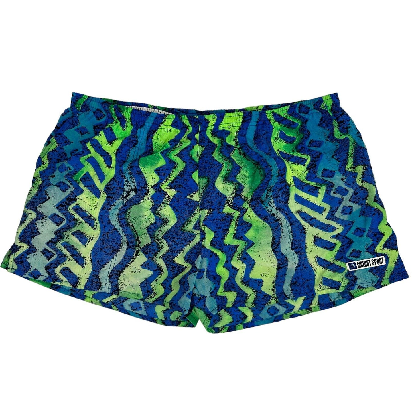 Sideline Sports Vintage 90s Swim Trunks Shorts Blue Green Lined Drawstring 2XL