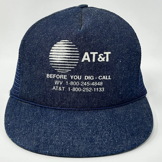 Vintage 90s AT&T Call Before You Dig Trucker Hat Baseball Cap ATT Snapback Blue