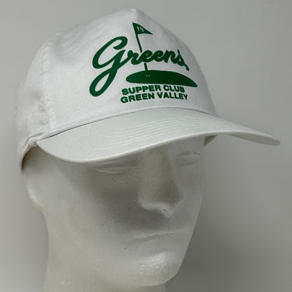 Vintage 90s Greens Supper Club Green Valley Hat Baseball Cap Golf Snapback White