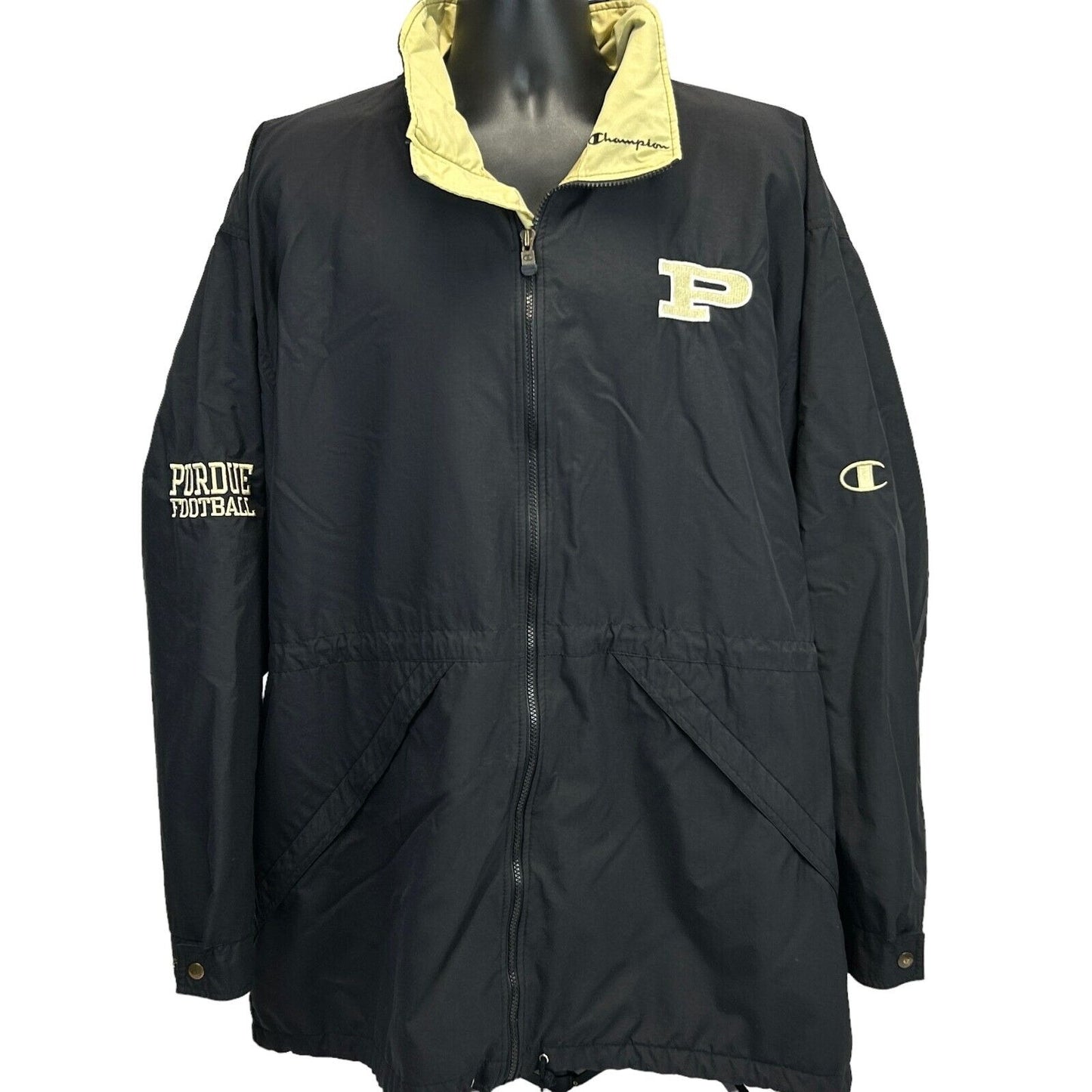 Chaqueta con capucha vintage de fútbol de los Purdue Boilermakers 2XL Champion 90s para hombre, color negro