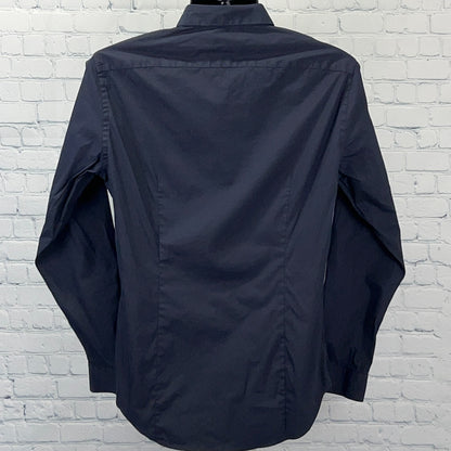 Vince Button Front Shirt Button Up Long Sleeve Stretch Navy Blue Mens M Medium