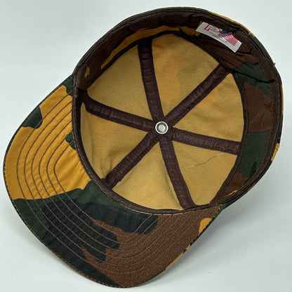 Vintage Hunting Camo Hat Baseball Cap Ear Flap Hunter Camouflage Brown M Medium