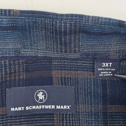 Hart Schaffner Marx Shirt 3XT 3XLT XXXL Tall Blue Plaid Long Sleeve Button Front
