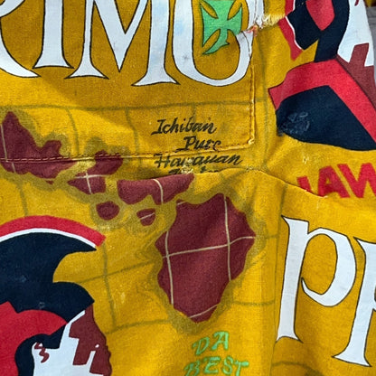 Vintage 70s Primo Hawaiian Beer Button Front Camp Shirt Brewery Yellow L Large