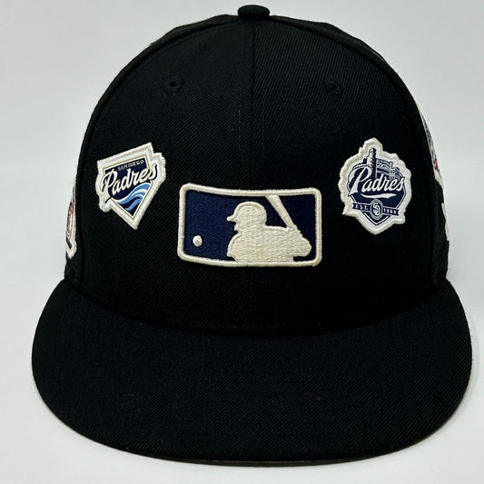 San Diego SD Padres Logo History Hat Baseball Cap New Era Black Fitted 7 5/8