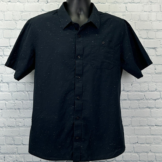 Travis Mathew Button Front Shirt Black Golf Golfer Golfing Short Sleeve L Large - Neon Vintage