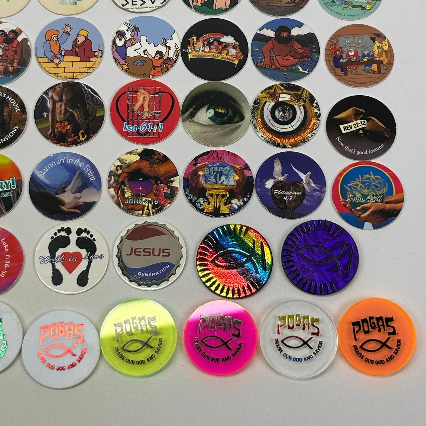 Vintage 90s Lot of 163 Christian Milk Caps Pieces Pogs Slammers Mats Jesus Bible
