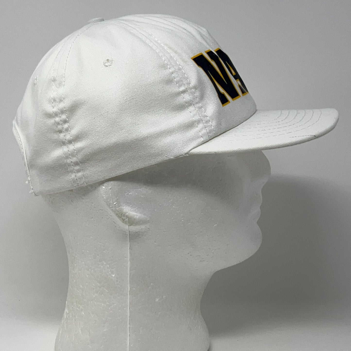 Vintage 90s US Navy Hat Baseball Cap USN Military Snapback White Made In USA