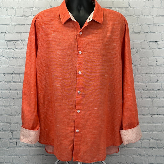 Robert Graham Linen Blend Button Front Shirt Flip Cuffs Blaze Orange Mens 4XL