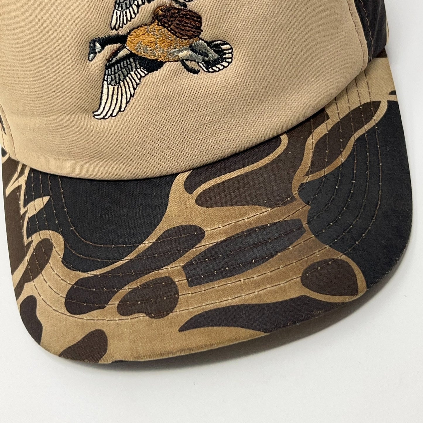 Vintage 80s Duck Bay Hunting Hat Baseball Cap Hunter Beige Camouflage Snapback