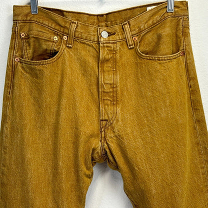 Levis 501 Gold Button Fly Jeans 33x29 White Oak Cone Denim Red Tag Mens Yellow