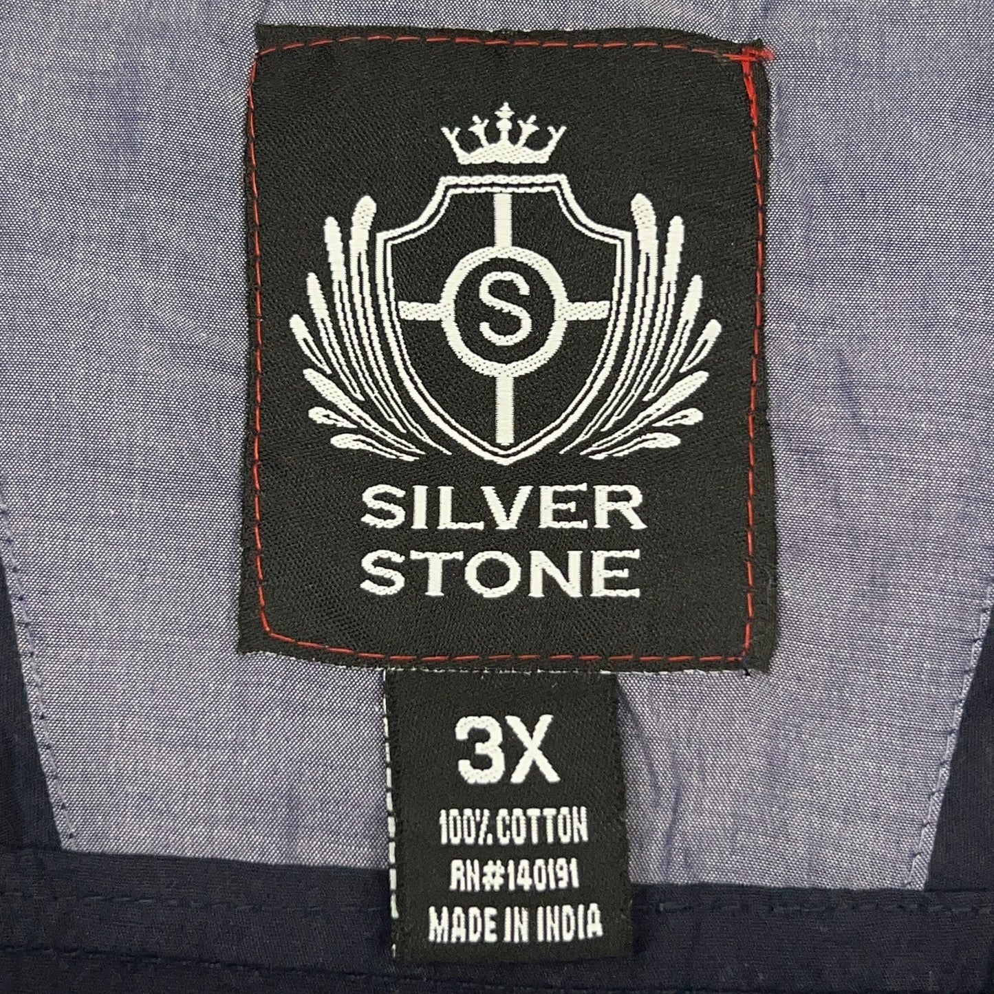 Silver Stone Shirt 3X 3XL Navy Blue Dot Pattern Button Front Roll Tab Sleeves