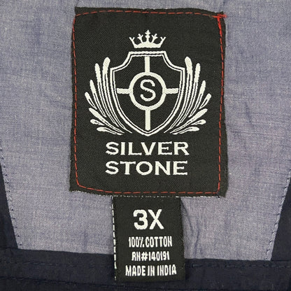 Silver Stone Shirt 3X 3XL Navy Blue Dot Pattern Button Front Roll Tab Sleeves