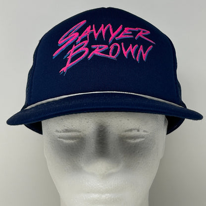 Vintage Sawyer Brown Trucker Hat Cap Blue Country Western Music Band Snapback
