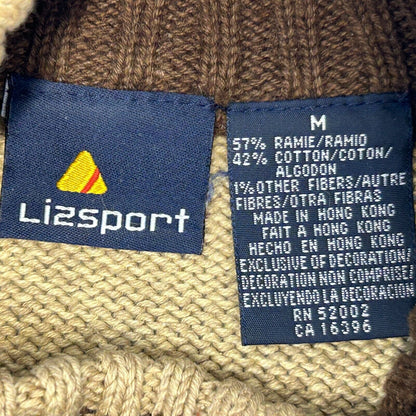 Vintage Liz Sport Womens Sweater Medium 90s Chunky Beaded Mock Turtleneck Beige