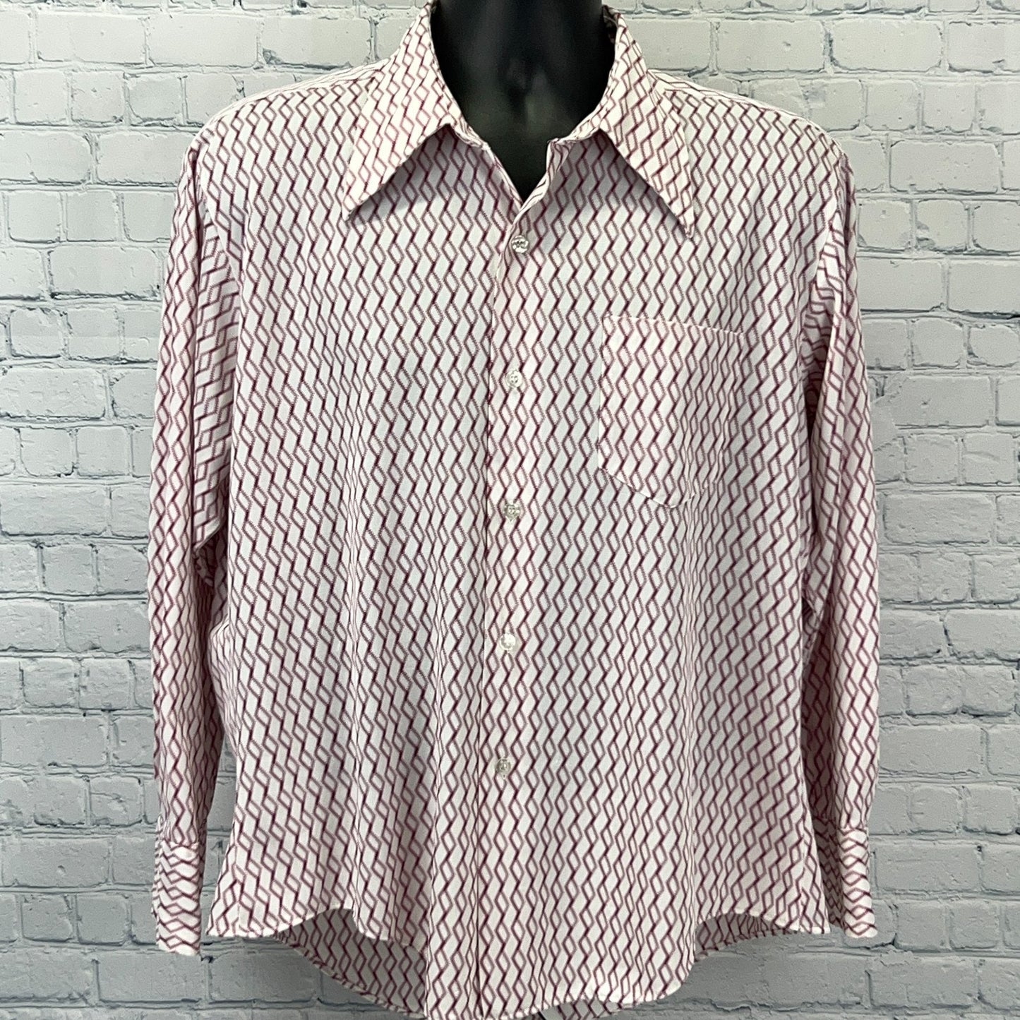 Vintage 70s K-Mart Button Front Shirt Big Collar Disco Striped Red Mens M Medium