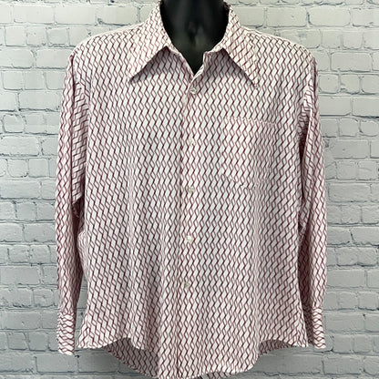 Vintage 70s K-Mart Button Front Shirt Big Collar Disco Striped Red Mens M Medium