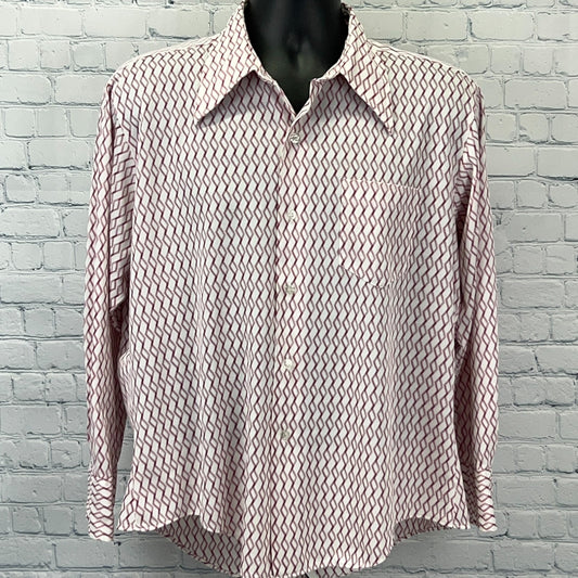 Vintage 70s K-Mart Button Front Shirt Big Collar Disco Striped Red Mens M Medium
