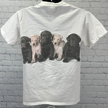 Vintage 90s Labrador Retriever Puppies T Shirt Puppy Dog White Unisex M Medium