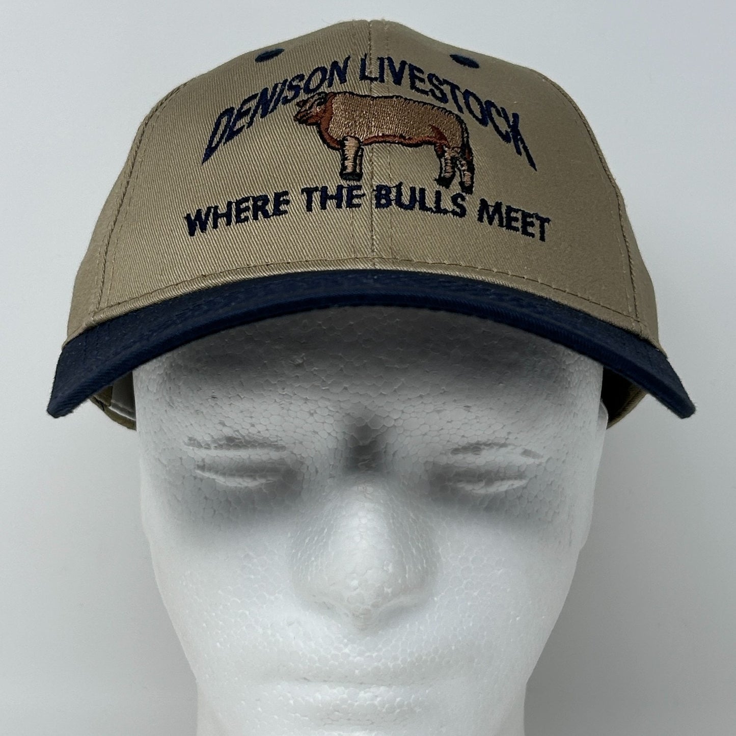 Vintage 90s Denison Livestock Auction Hat Baseball Cap Iowa Bulls Snapback Beige