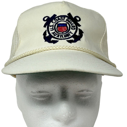 US Coast Guard Auxiliary Vintage 80s Trucker Hat USCG Rope White Baseball Cap