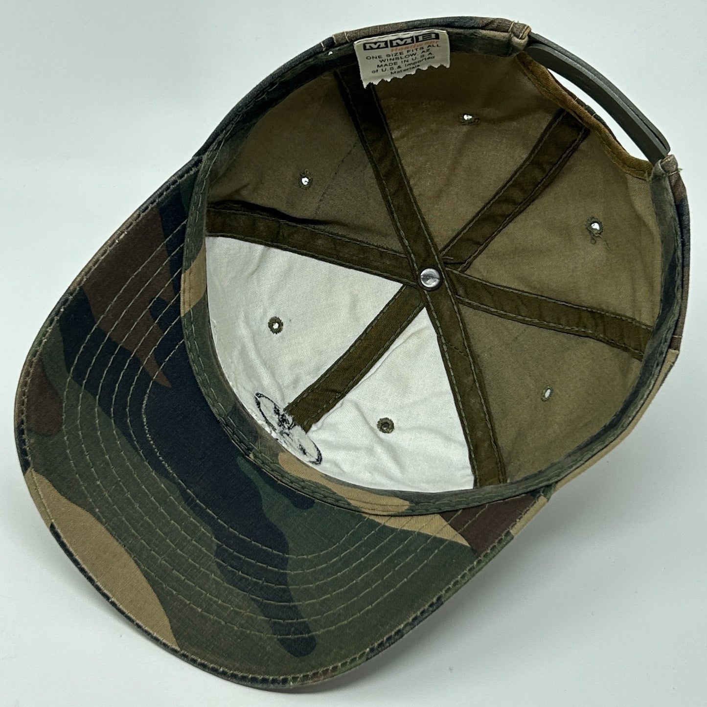 Vintage 90s Buck Stops Here Hat Baseball Cap Hunting Camouflage Green Snapback