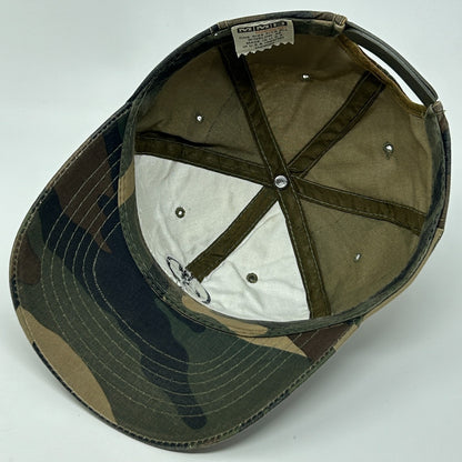 Vintage 90s Buck Stops Here Hat Baseball Cap Hunting Camouflage Green Snapback