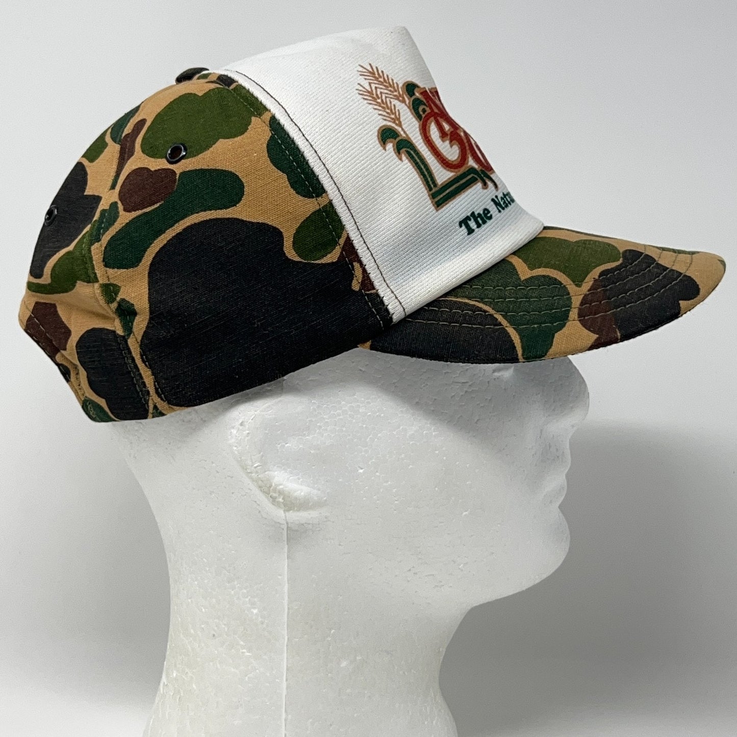 Vintage 80s AgriGro Trucker Hat Baseball Cap Farming Camouflage Snapback Beige