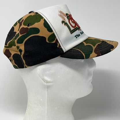 Vintage 80s AgriGro Trucker Hat Baseball Cap Farming Camouflage Snapback Beige