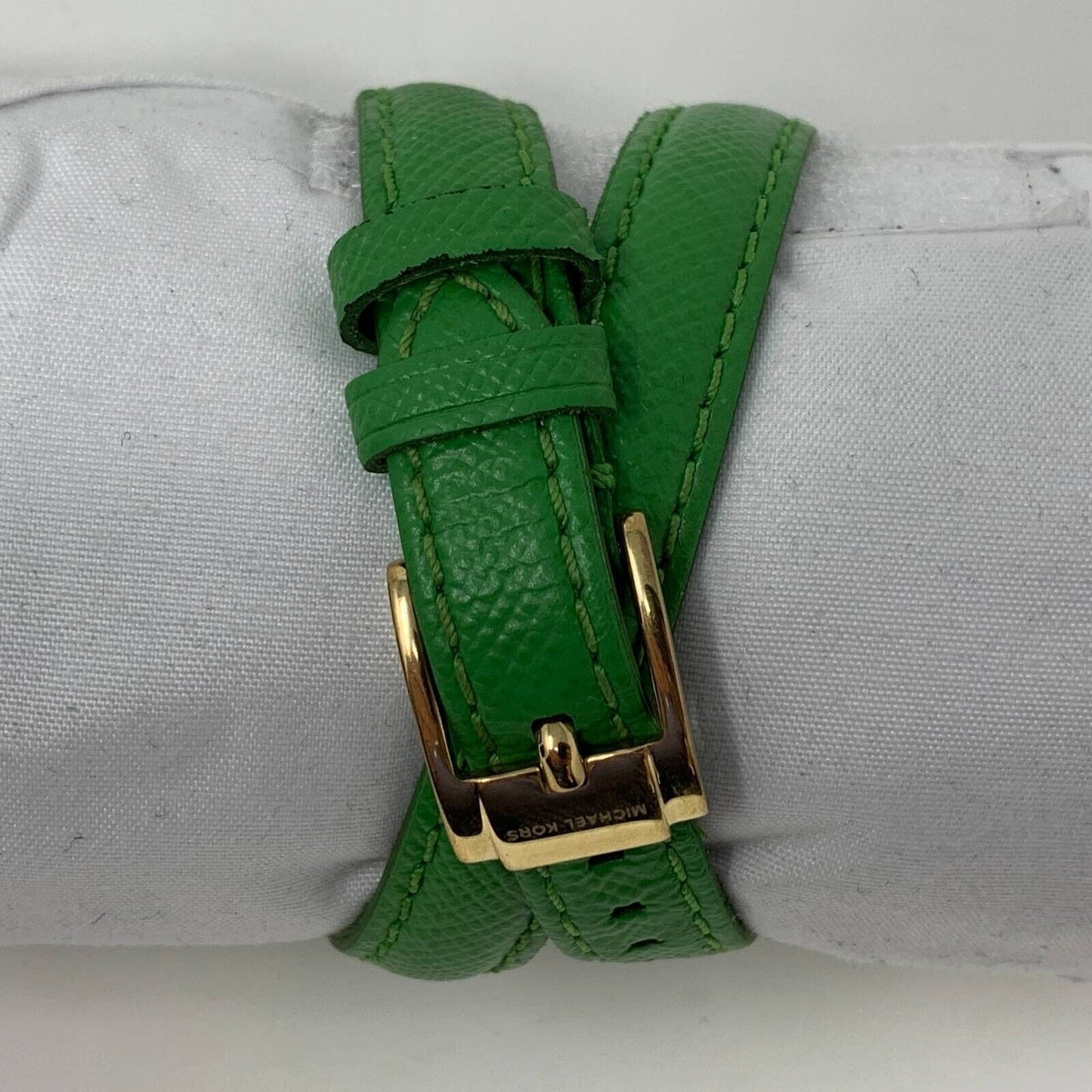 Michael Kors Womens Wrap Watch Runway MK2287 Gold Dial Slim Green Band 42mm