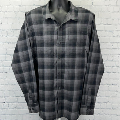 Travis Mathew Button Front Shirt Long Sleeve Pockets Plaid Gray Mens XXL 2XL