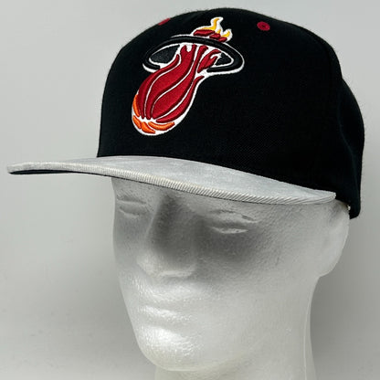 Miami Heat Hat Baseball Cap Mitchell & Ness Leather Strapback Black 5 Panel NBA - Neon Vintage