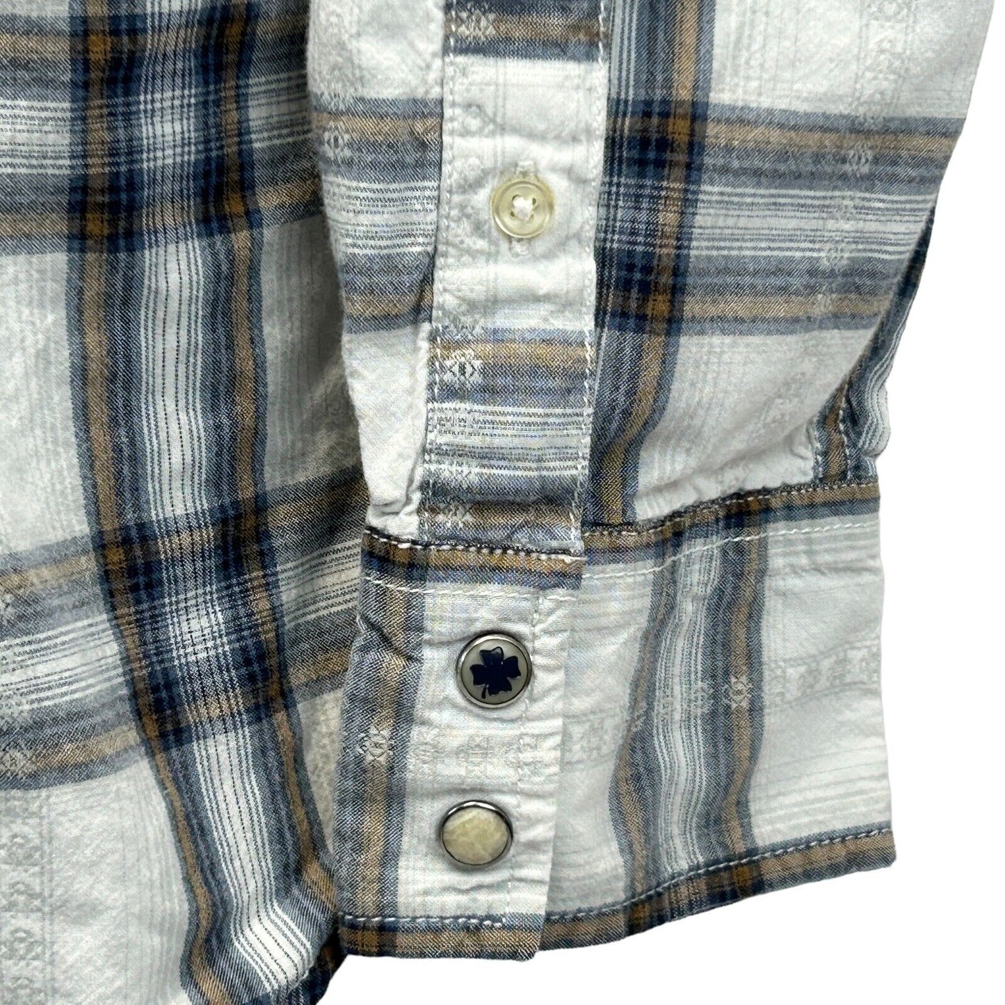 Lucky Brand Jeans Western Pearl Snap Button Front Shirt Medium Plaid Mens White