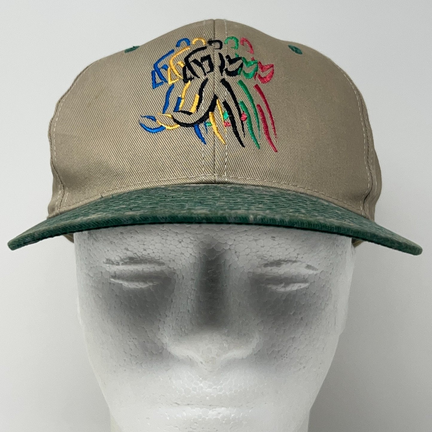 Vintage 90s Olympics Running Hat Baseball Cap Summer Games Runner Snapback Beige