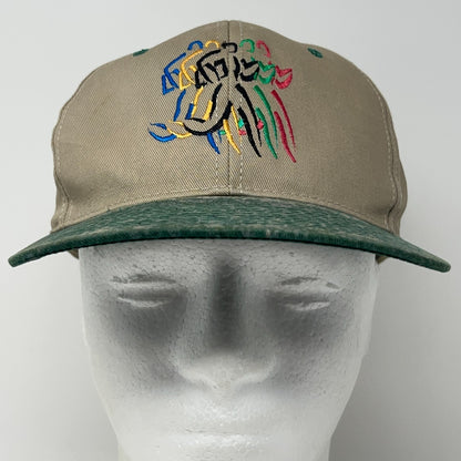 Vintage 90s Olympics Running Hat Baseball Cap Summer Games Runner Snapback Beige