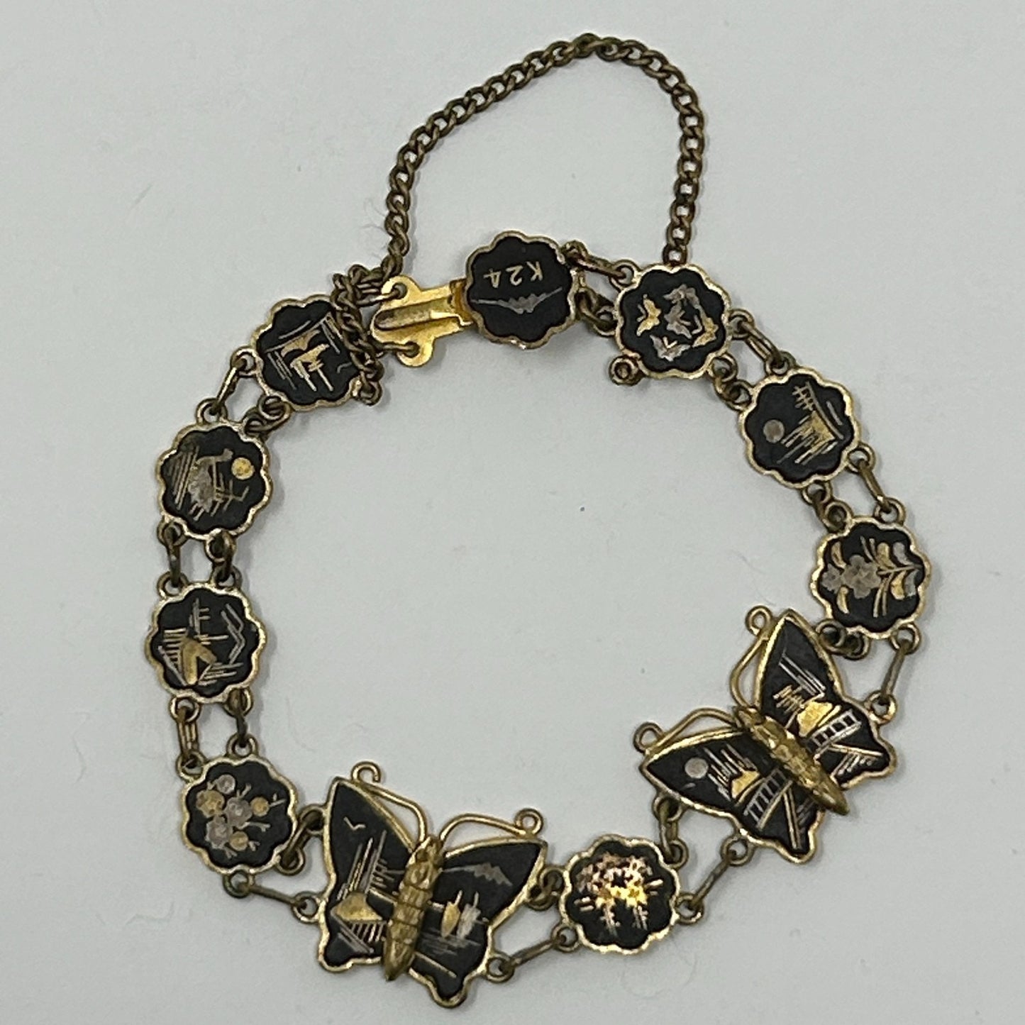 Vintage K24 Japanese Damascene Butterfly Jewelry Set Necklace Bracelet Earrings