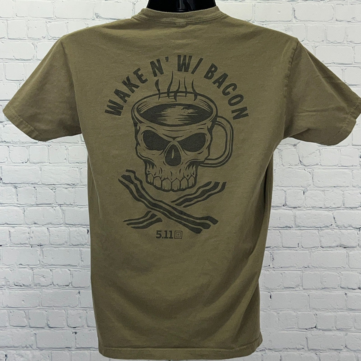 5.11 Tactical Brown T-Shirt with Skull and Coffee Cup Design for a Vintage Look