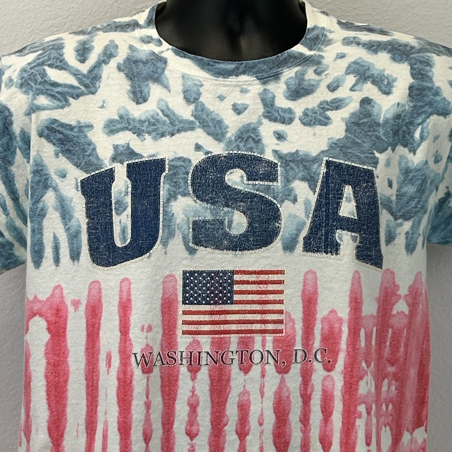 Vintage Y2Ks USA American Flag All Over Print T Shirt AOP Tie Dye White M Medium