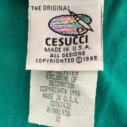 Cesucci Vintage 90s Camisa Verde Manga Larga V Cuello Adornado Cuentas USA 2X Nuevo
